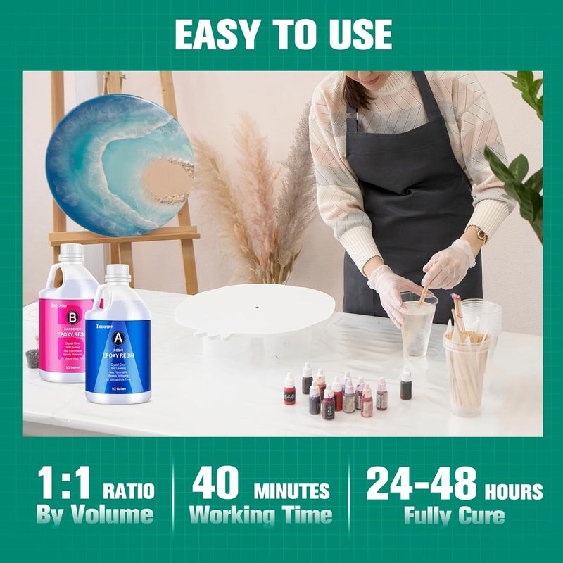 Teexpert Epoxy Resin Crystal Clear: 1 Gallon Epoxy Resin Kit Casting Resin Non Toxic High Gloss for Casting Coating Art DIY Craft Jewelry Wood Table - 2 Part(64oz Resin and 64oz Hardener) - Image 4